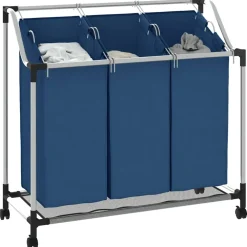 vidaXL Wassorteerder met 3 zakken staal blauw
