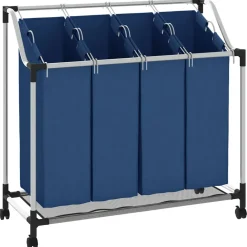 vidaXL Wassorteerder met 4 zakken staal blauw