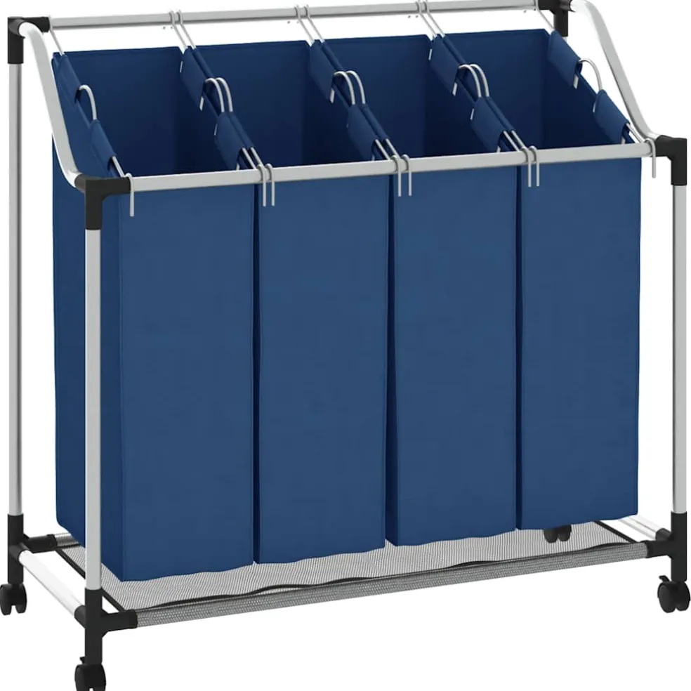 vidaXL Wassorteerder met 4 zakken staal blauw