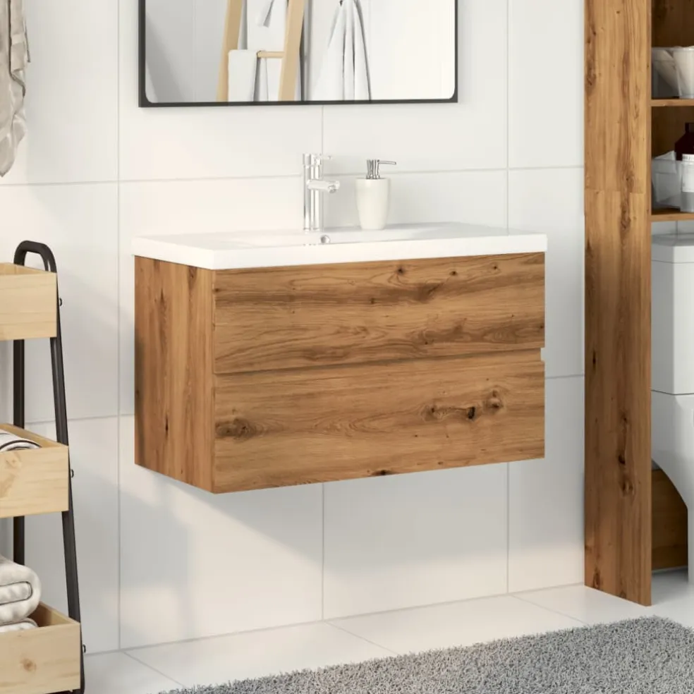 vidaXL Wastafelkast met ingebouwde wasbak artisanaal eikenkleurig