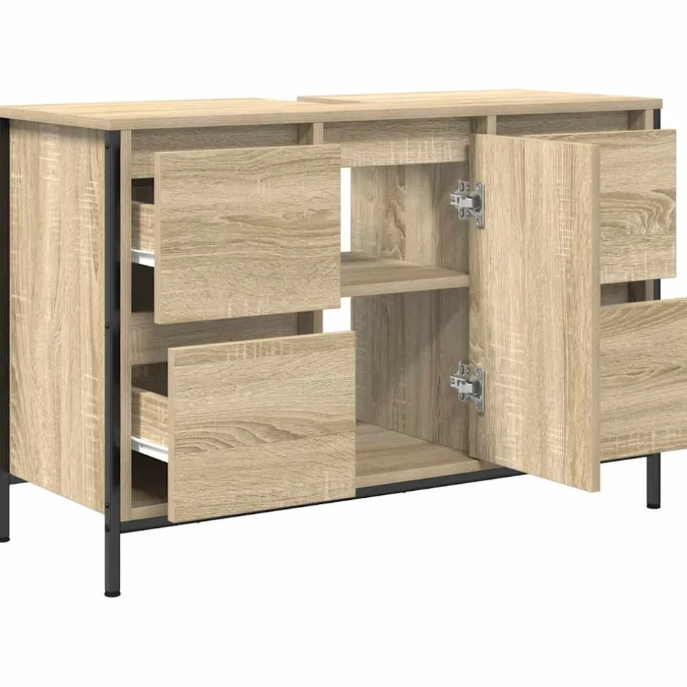 vidaXL Wastafelkast met lades 90x34,5x60 cm sonoma eikenkleurig