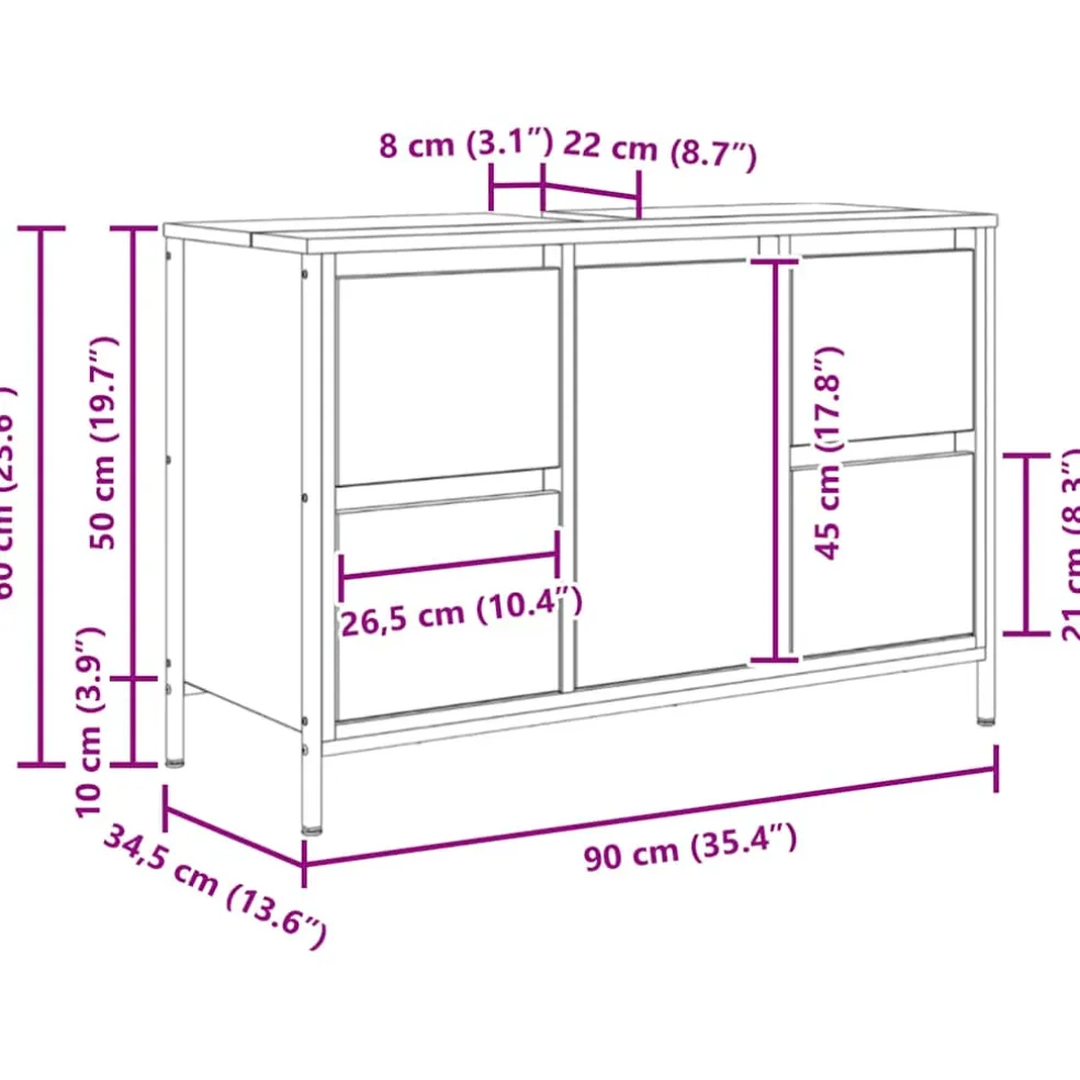 vidaXL Wastafelkast met lades 90x34,5x60 cm sonoma eikenkleurig