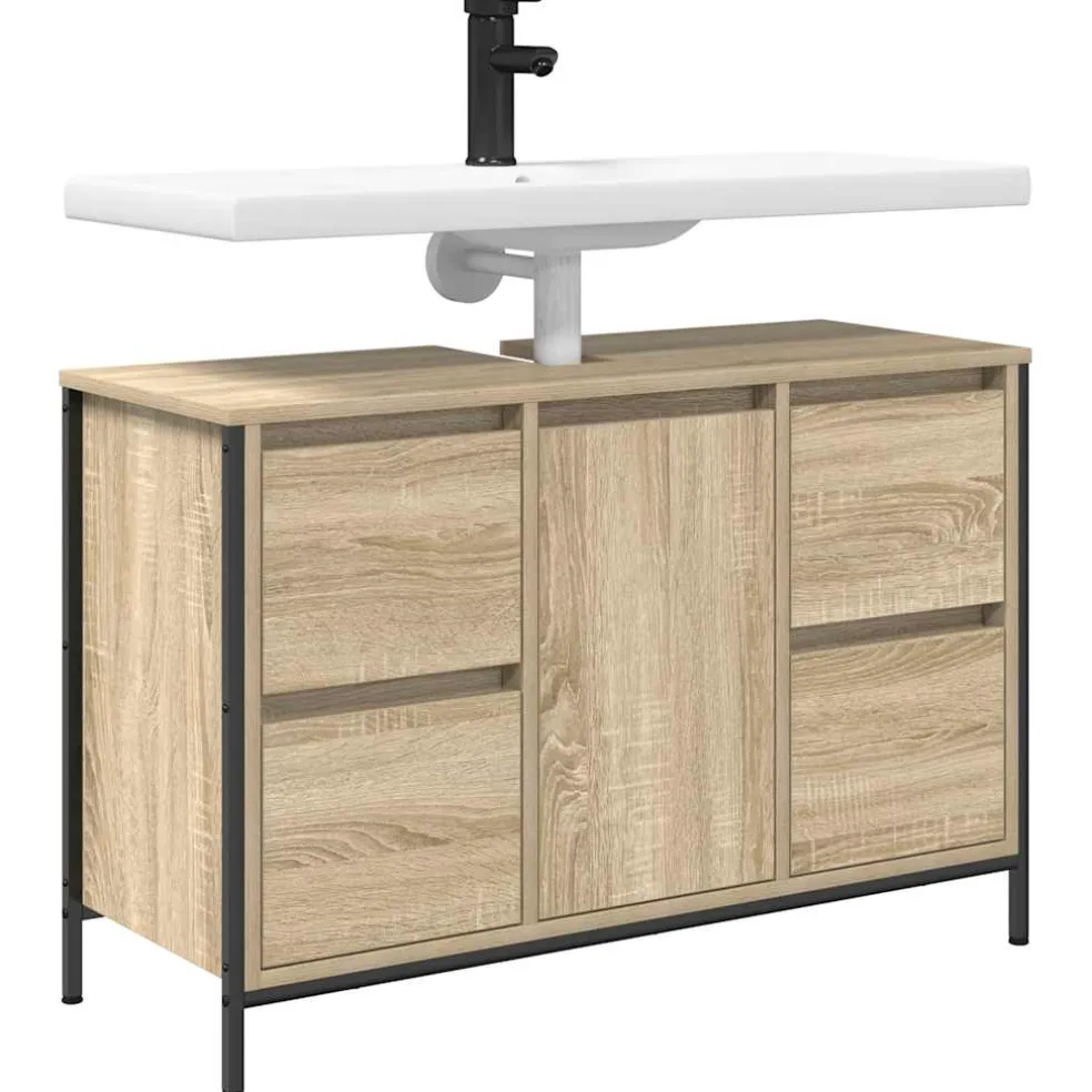 vidaXL Wastafelkast met lades 90x34,5x60 cm sonoma eikenkleurig