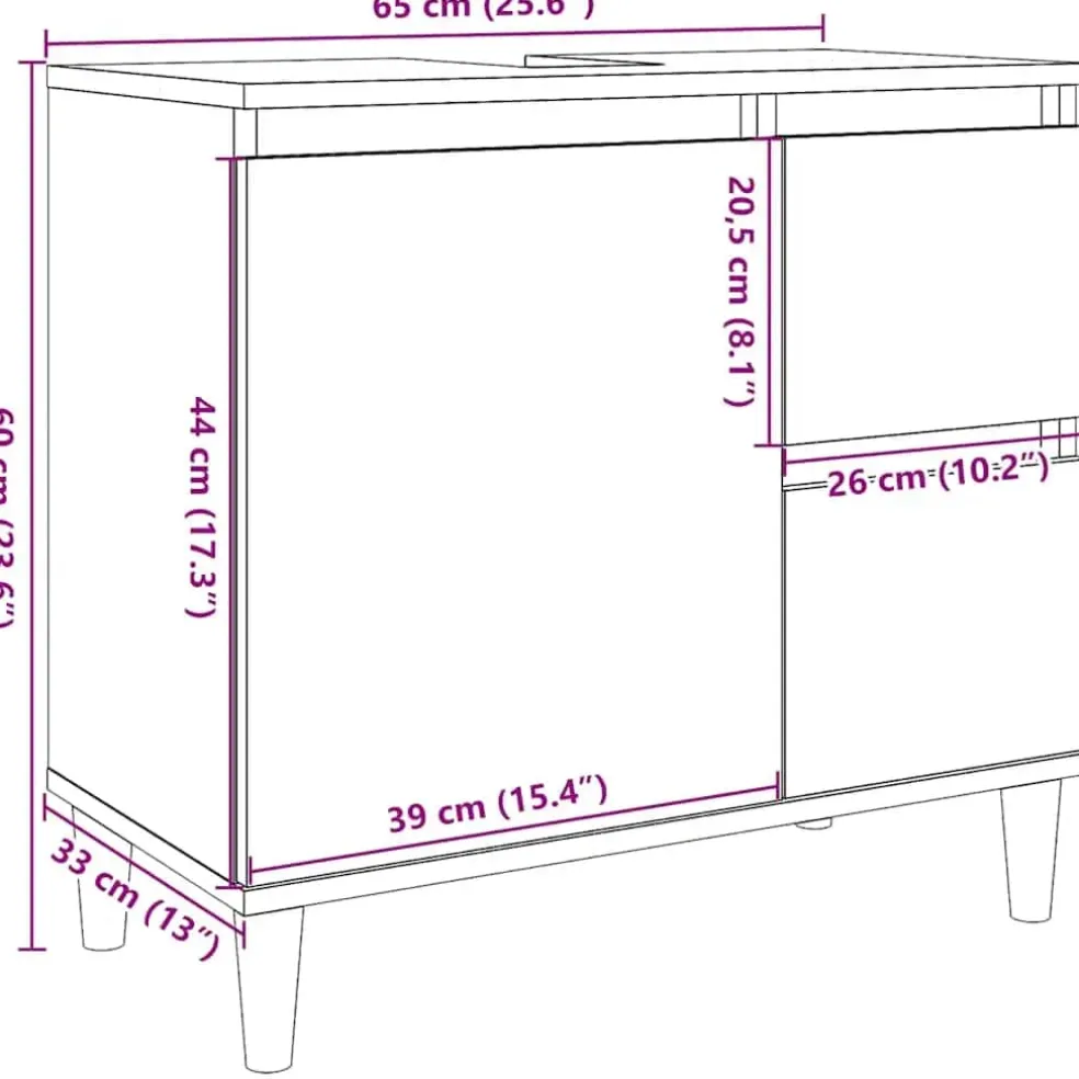 vidaXL wastafelkast 65x33x60 cm bewerkt hout betongrijs