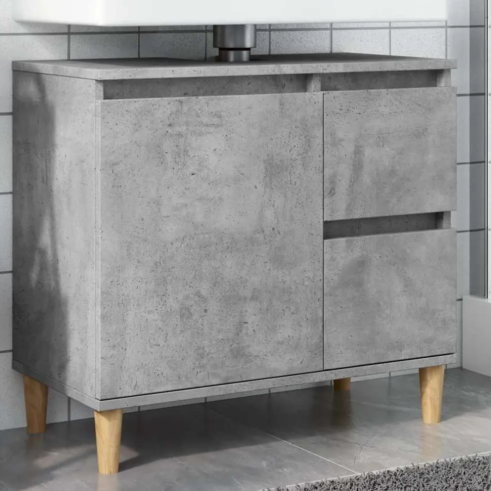 vidaXL wastafelkast 65x33x60 cm bewerkt hout betongrijs