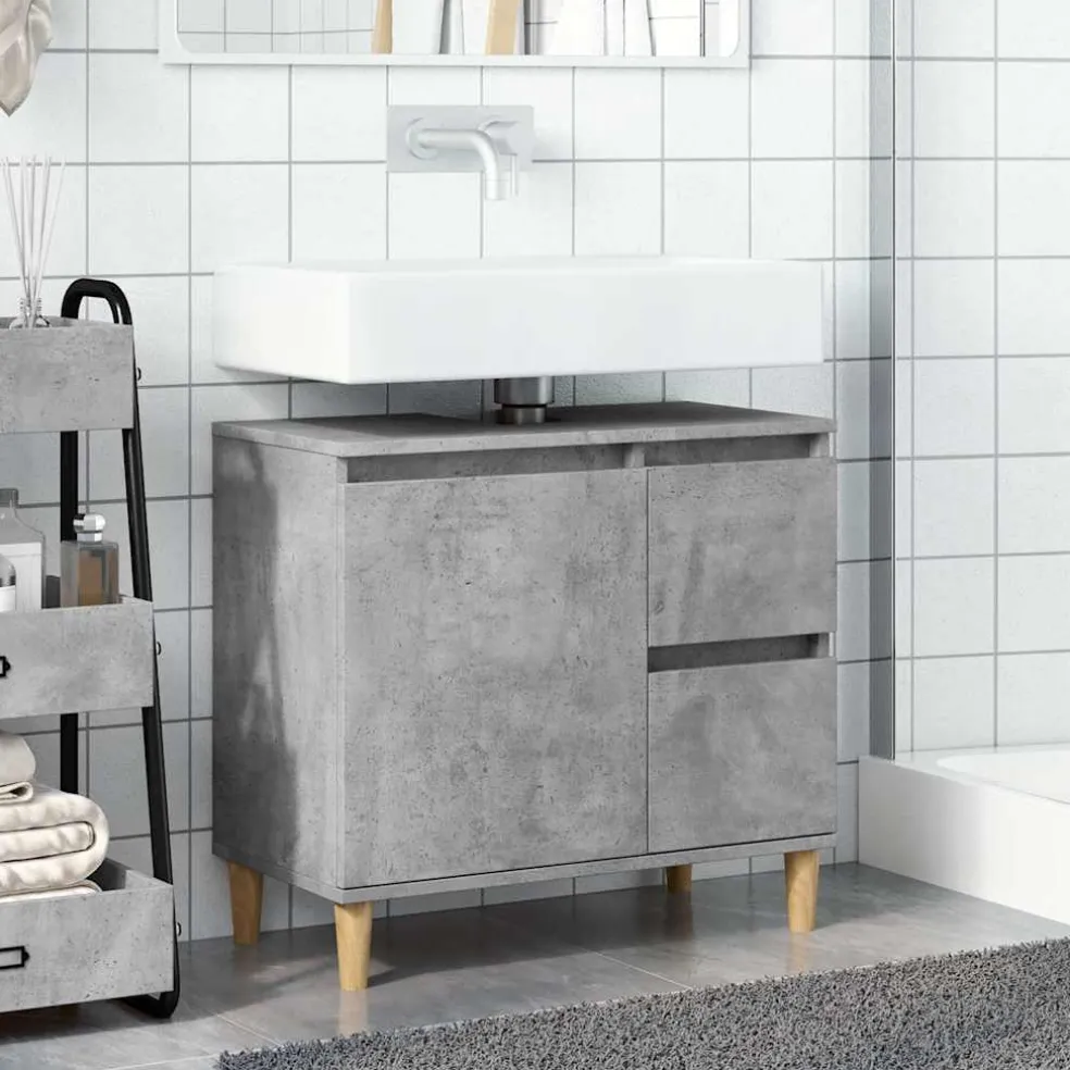 vidaXL wastafelkast 65x33x60 cm bewerkt hout betongrijs