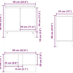 vidaXL Wastafelkast 58x33x60 cm bewerkt hout betongrijs