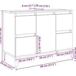 vidaXL Wastafelkast 80x33x60 cm bewerkt hout betongrijs