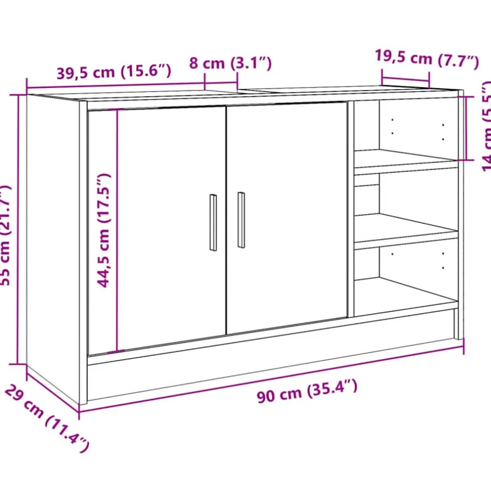 vidaXL Wastafelkast 90x29x55 cm bewerkt hout gerookt eikenkleurig