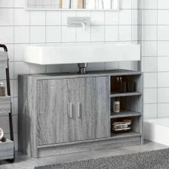 vidaXL Wastafelkast 90x29x55 cm bewerkt hout grijs sonoma eikenkleurig