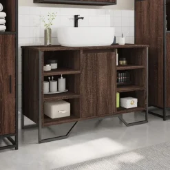 vidaXL Wastafelkast 91x35x60 cm bewerkt hout bruin eikenkleurig