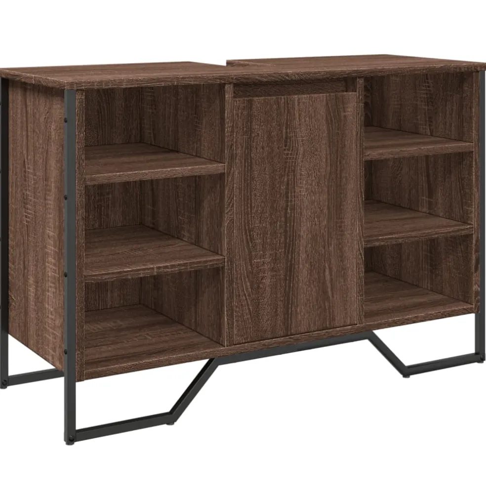 vidaXL Wastafelkast 91x35x60 cm bewerkt hout bruin eikenkleurig