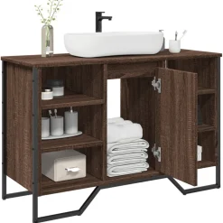 vidaXL Wastafelkast 91x35x60 cm bewerkt hout bruin eikenkleurig