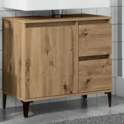 vidaXL Wastafelkast 65x33x60 cm bewerkt hout artisanaal eikenkleurig