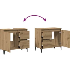 vidaXL Wastafelkast 65x33x60 cm bewerkt hout artisanaal eikenkleurig