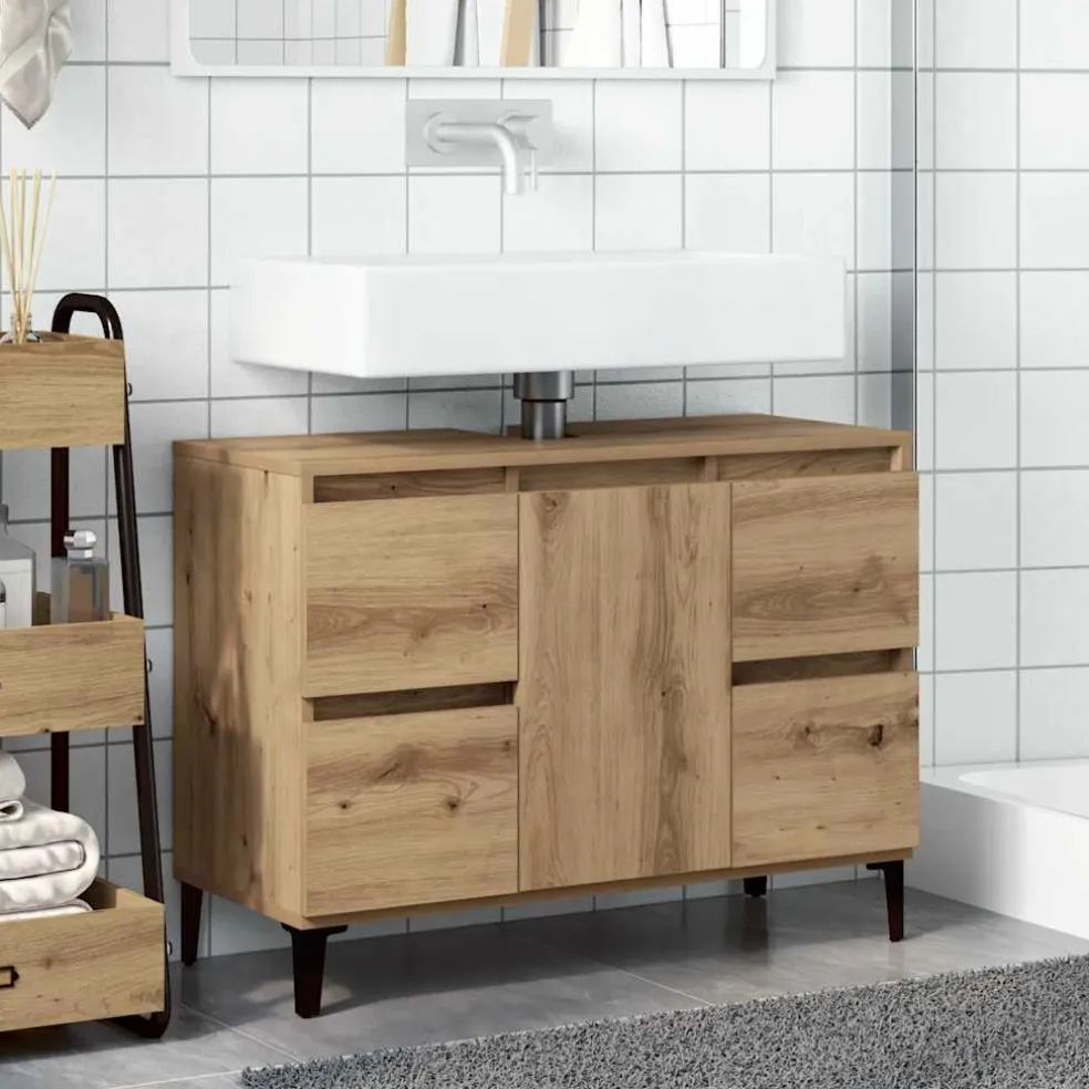 vidaXL Wastafelkast 80x33x60 cm bewerkt hout artisanaal eikenkleur