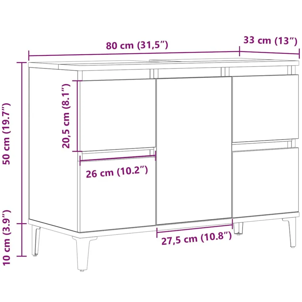 vidaXL Wastafelkast 80x33x60 cm bewerkt hout artisanaal eikenkleur