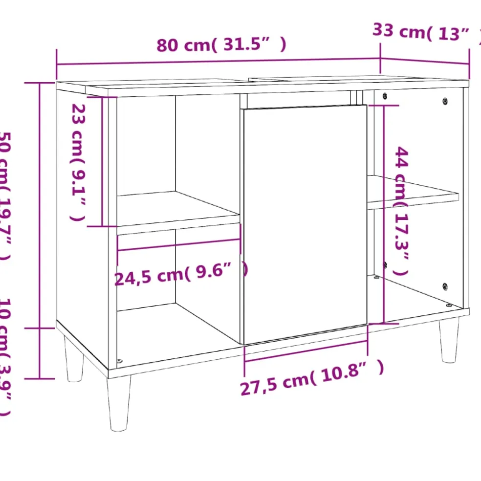 vidaXL Wastafelkast 80x33x60 cm bewerkt hout hoogglans wit
