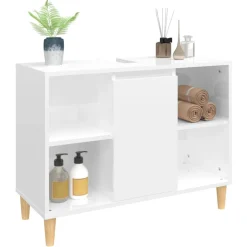vidaXL Wastafelkast 80x33x60 cm bewerkt hout hoogglans wit