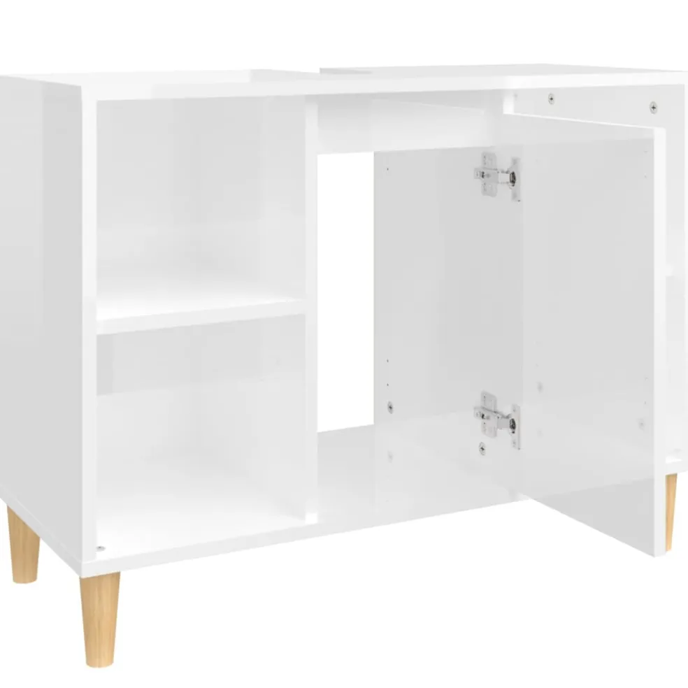vidaXL Wastafelkast 80x33x60 cm bewerkt hout hoogglans wit