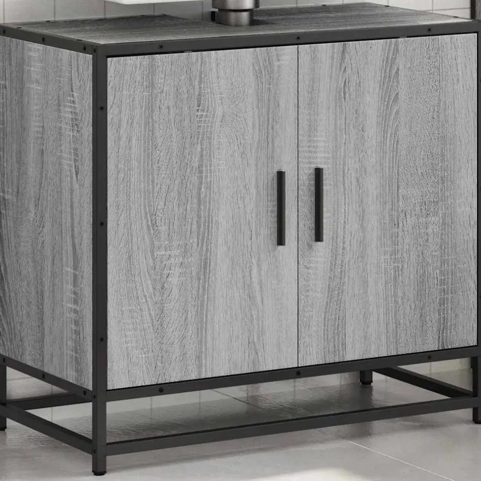 vidaXL Wastafelkast 65x33x60 cm bewerkt hout grijs sonoma eikenkleurig