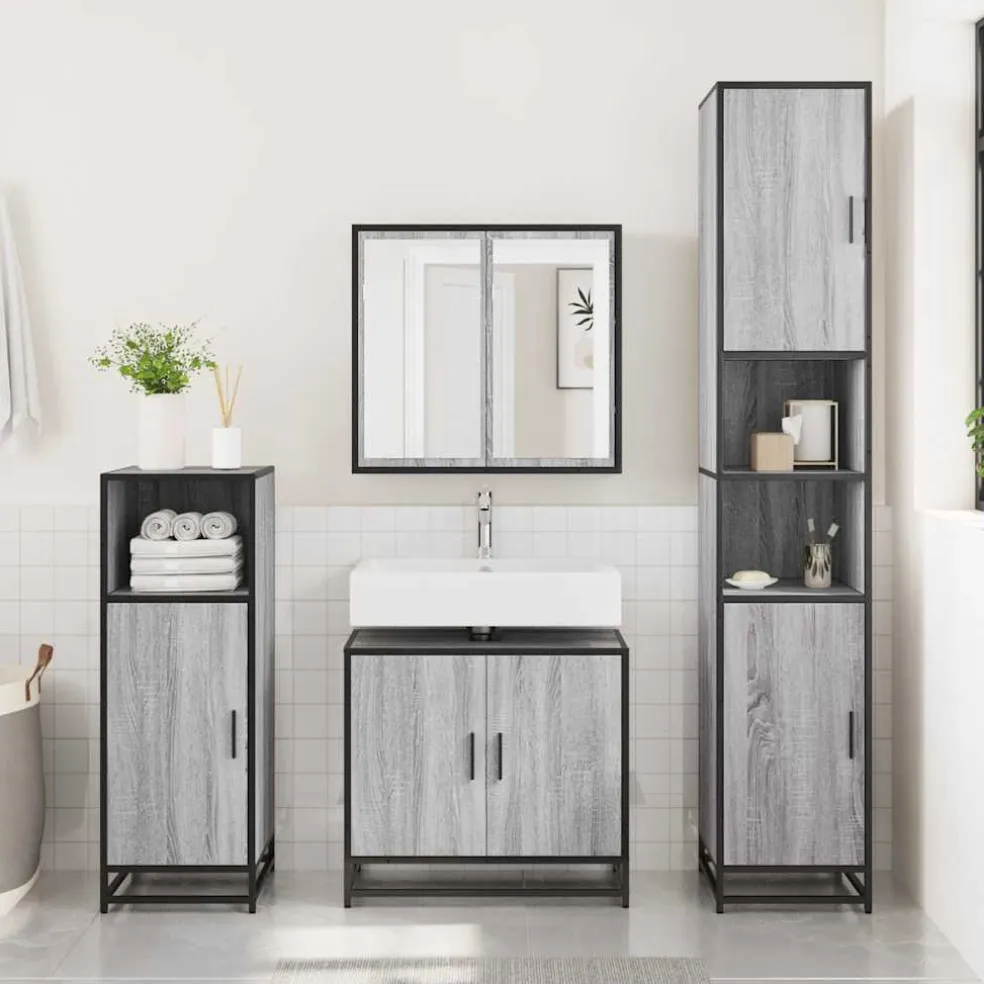 vidaXL Wastafelkast 65x33x60 cm bewerkt hout grijs sonoma eikenkleurig
