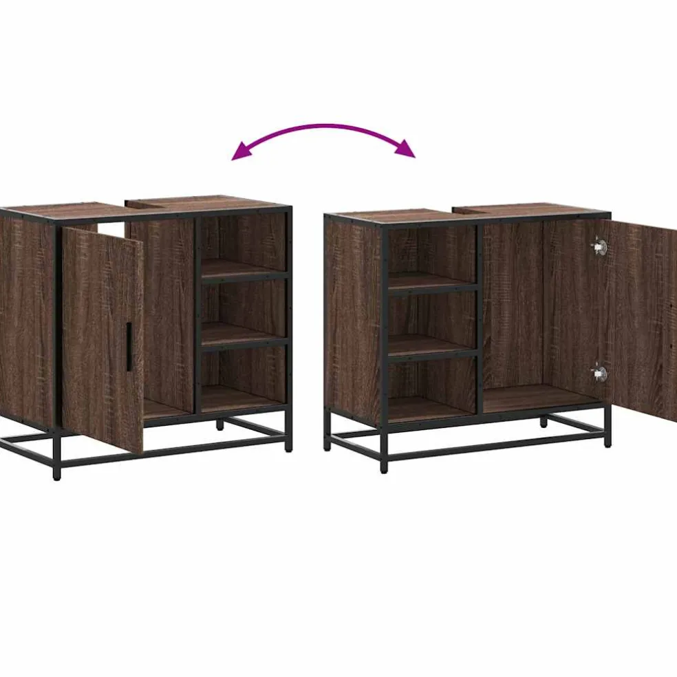 vidaXL Wastafelkast 65x33x60 cm bewerkt hout bruin eikenkleur
