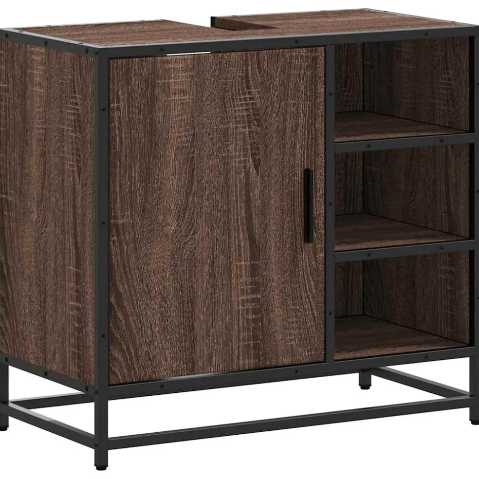 vidaXL Wastafelkast 65x33x60 cm bewerkt hout bruin eikenkleur