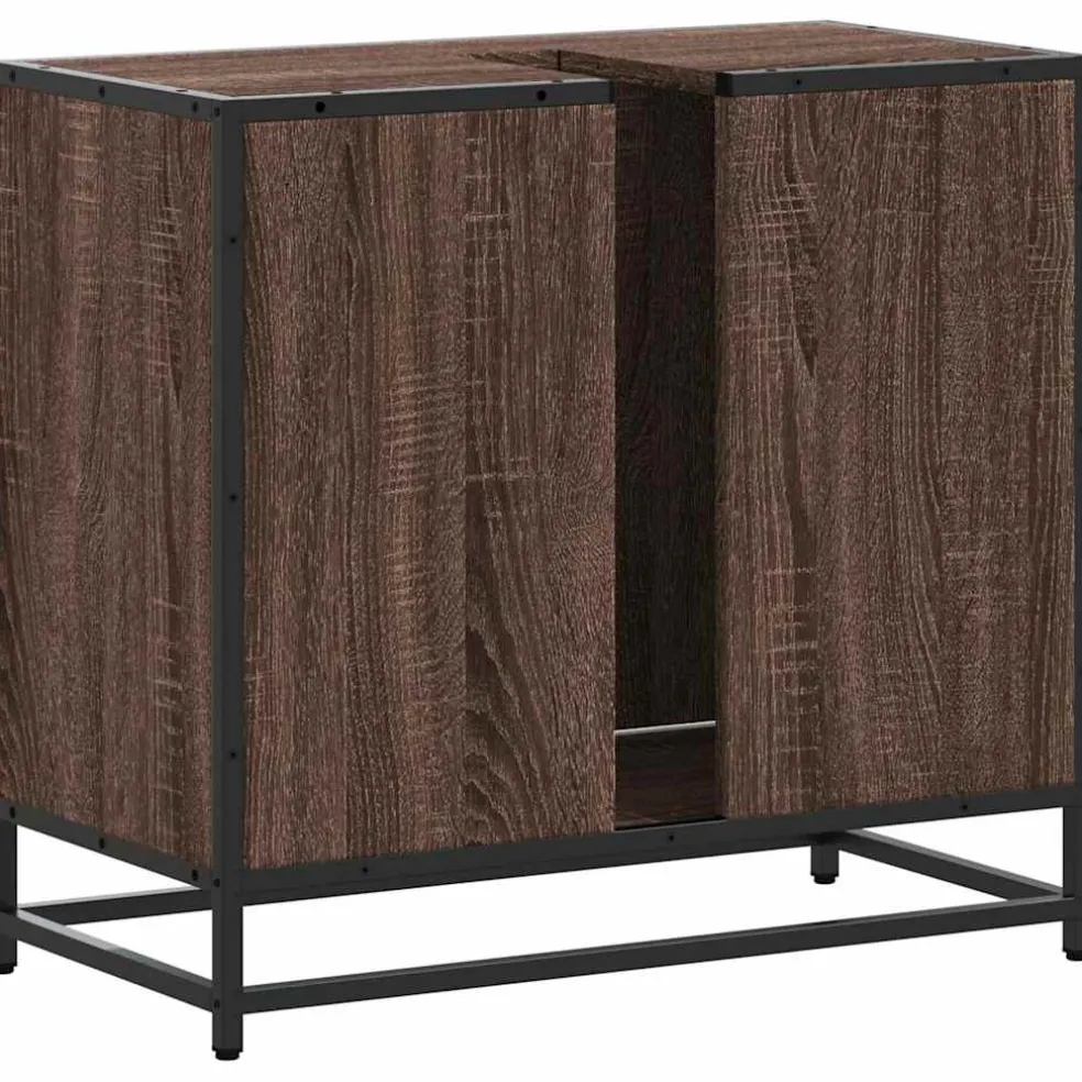 vidaXL Wastafelkast 65x33x60 cm bewerkt hout bruin eikenkleur