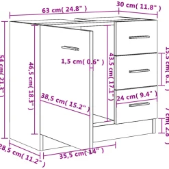 vidaXL Wastafelkast 63x30x54 cm bewerkt hout grijs sonoma eikenkleurig