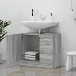 vidaXL Wastafelkast 63x30x54 cm bewerkt hout grijs sonoma eikenkleurig