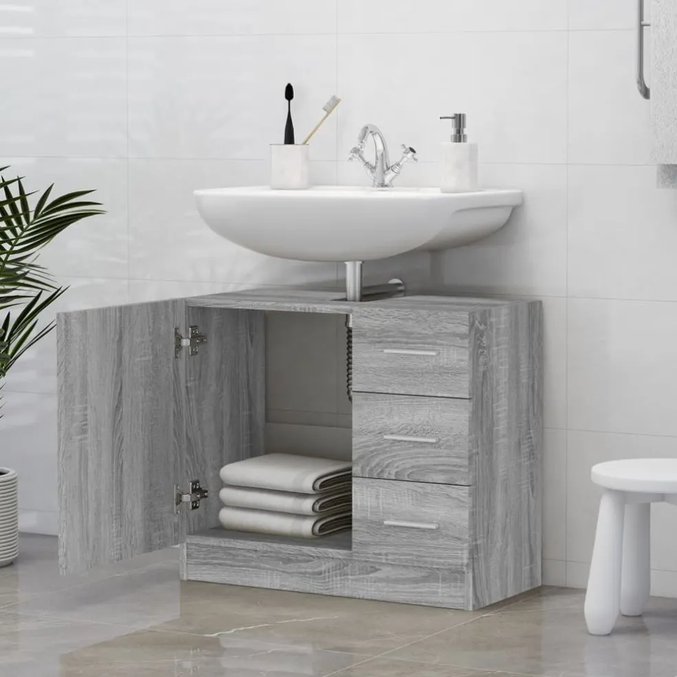 vidaXL Wastafelkast 63x30x54 cm bewerkt hout grijs sonoma eikenkleurig