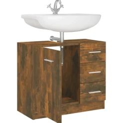 vidaXL Wastafelkast 63x30x54 cm bewerkt hout gerookt eikenkleurig