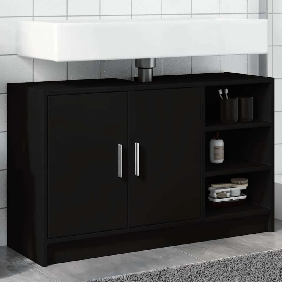 vidaXL Wastafelkast 90x29x55 cm bewerkt hout zwart