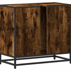vidaXL Wastafelkast 65x33x60 cm bewerkt hout gerookt eikenkleurig