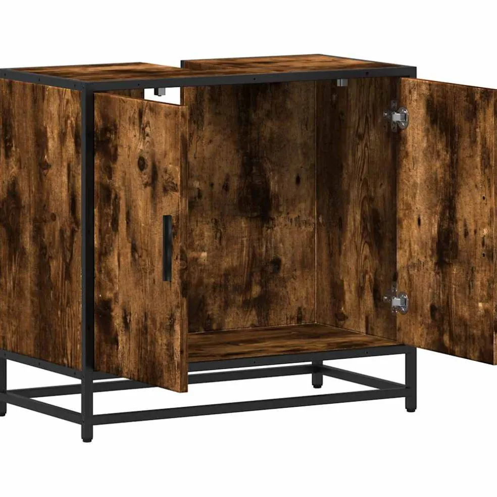 vidaXL Wastafelkast 65x33x60 cm bewerkt hout gerookt eikenkleurig