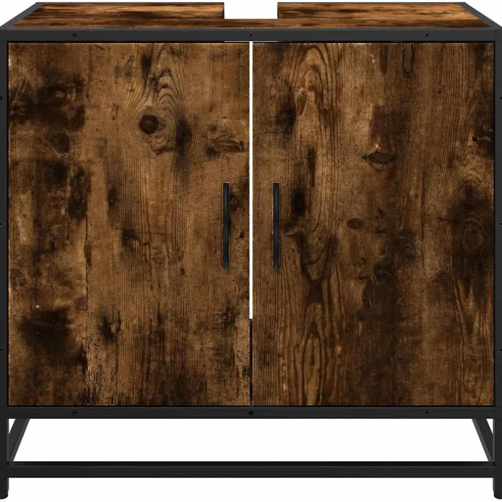 vidaXL Wastafelkast 65x33x60 cm bewerkt hout gerookt eikenkleurig