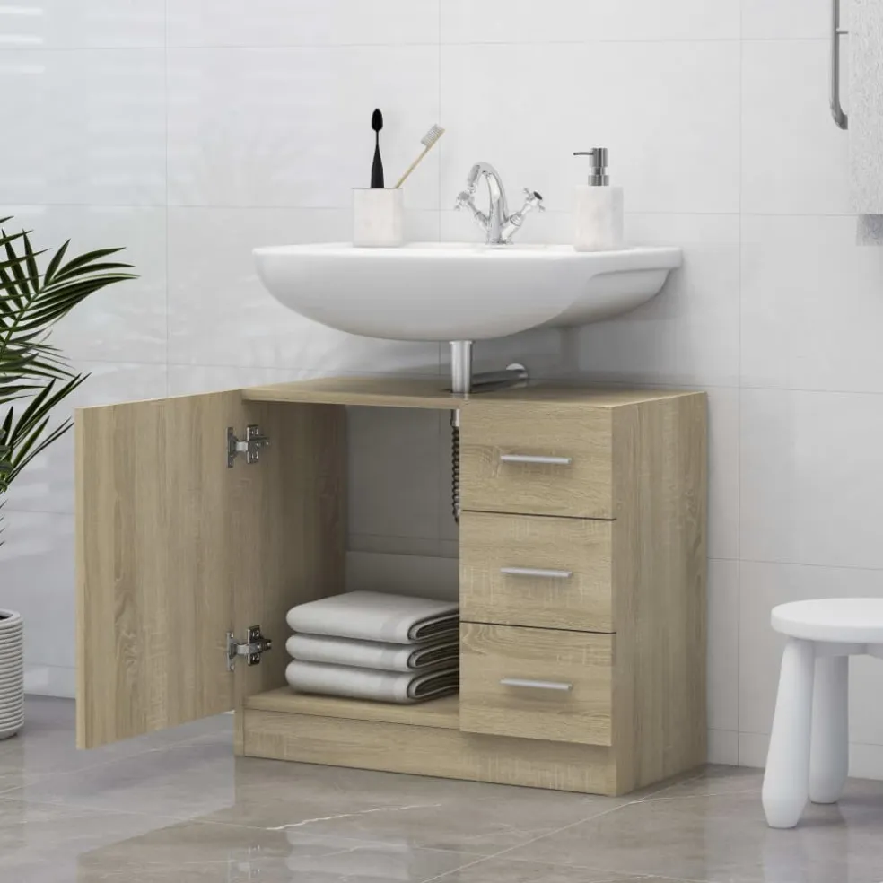 vidaXL Wastafelkast 63x30x54 cm bewerkt hout sonoma eikenkleurig