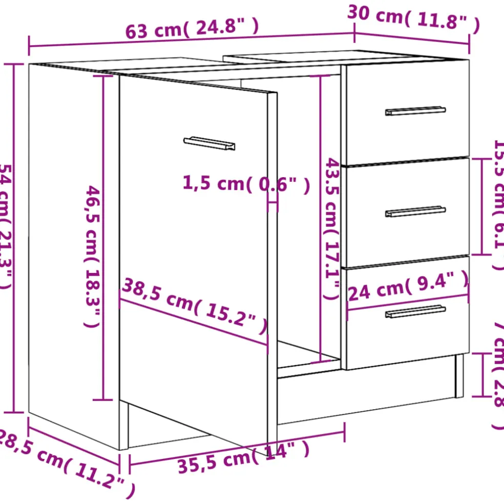 vidaXL Wastafelkast 63x30x54 cm bewerkt hout sonoma eikenkleurig