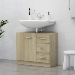 vidaXL Wastafelkast 63x30x54 cm bewerkt hout sonoma eikenkleurig
