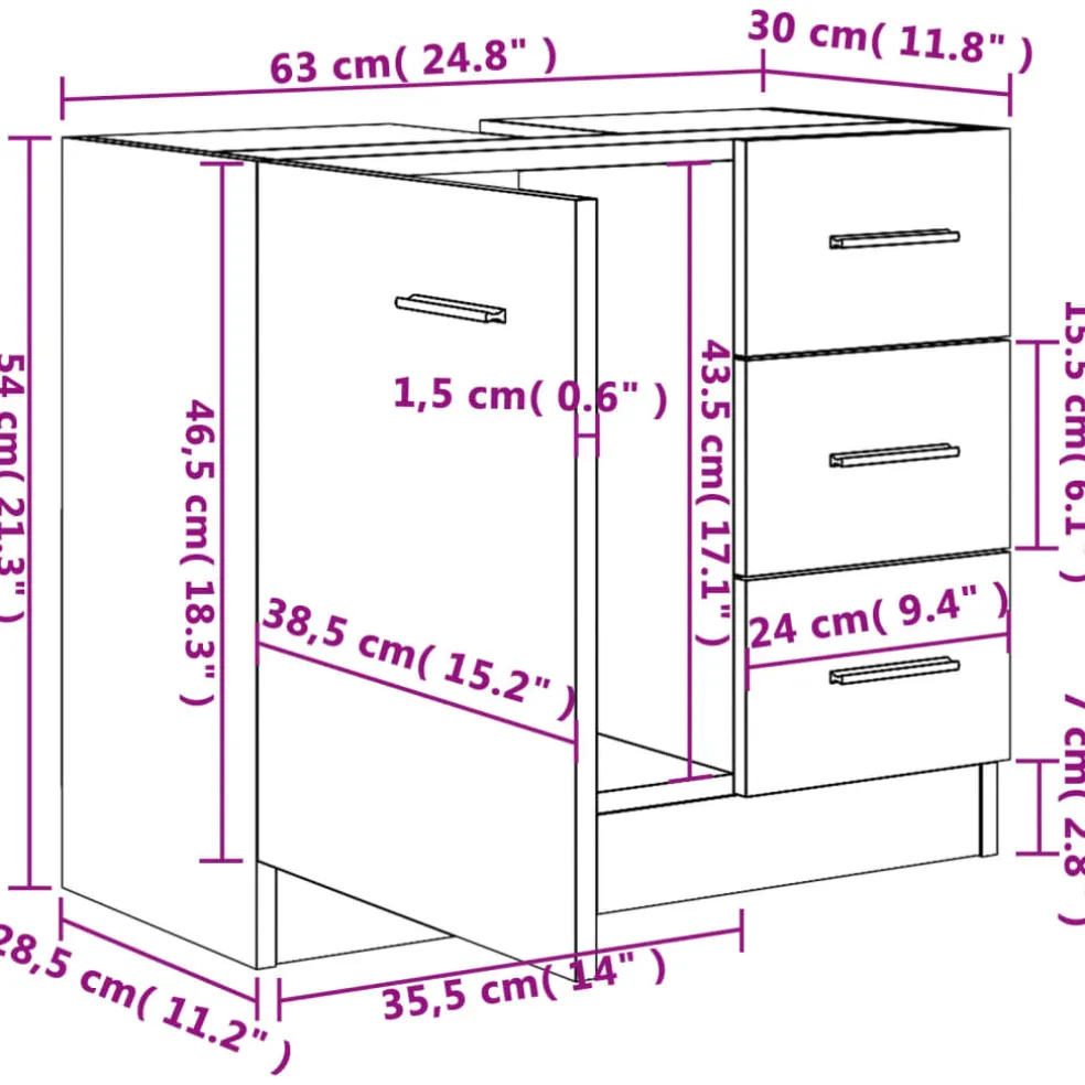 vidaXL Wastafelkast 63x30x54 cm bewerkt hout wit