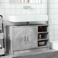 vidaXL Wastafelkast 90x29x55 cm bewerkt hout betongrijs