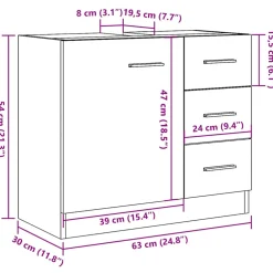 vidaXL Wastafelkast 63x30x54 cm bewerkt hout artisanaal eikenkleur