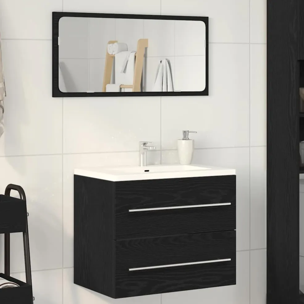 vidaXL Wastafelkast 60x38,5x48 cm spaanplaat zwart eikenkleurig