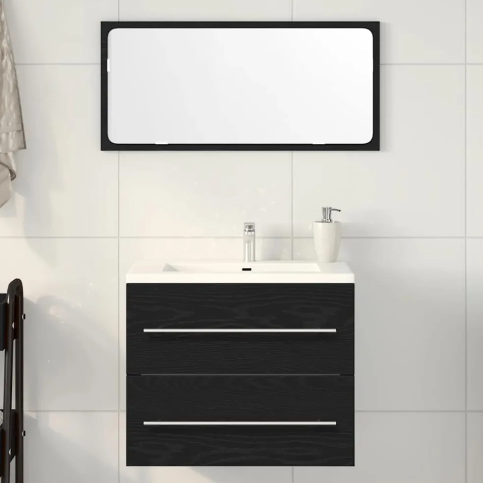 vidaXL Wastafelkast 60x38,5x48 cm spaanplaat zwart eikenkleurig