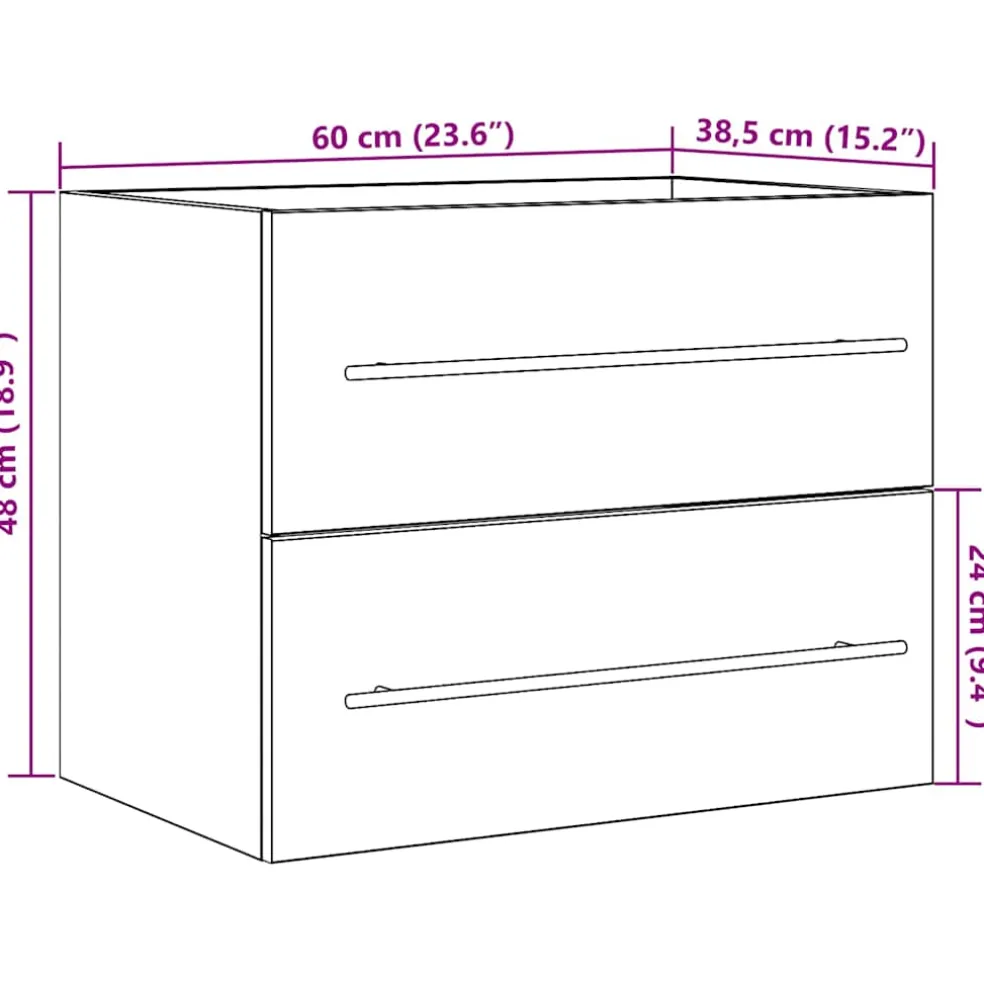 vidaXL Wastafelkast 60x38,5x48 cm spaanplaat zwart eikenkleurig