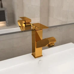 vidaXL Wastafelkraan met uittrekfunctie 157x172 mm goudkleurig