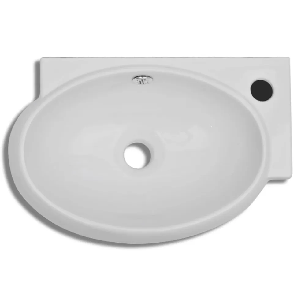 vidaXL Wastafel met kraangat en overloop keramiek wit