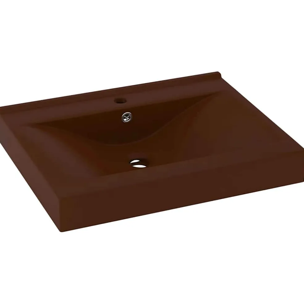 vidaXL Wastafel met kraangat 60x46 cm keramiek mat donkerbruin