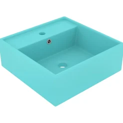 vidaXL Wastafel met overloop vierkant 41x41 cm keramiek mat lichtgroen